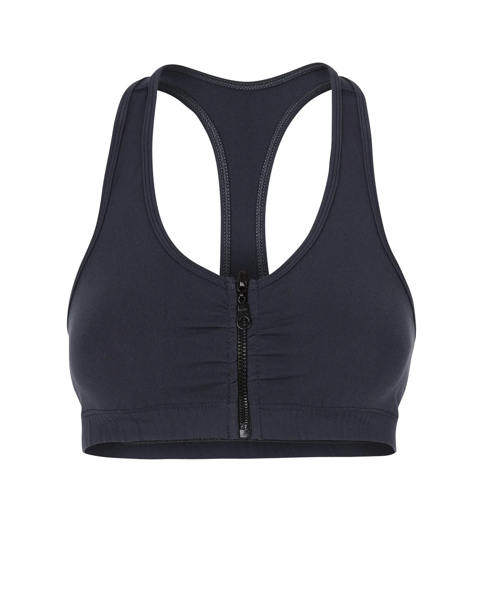 Lori - Pure Black - Zippered Sports Bra