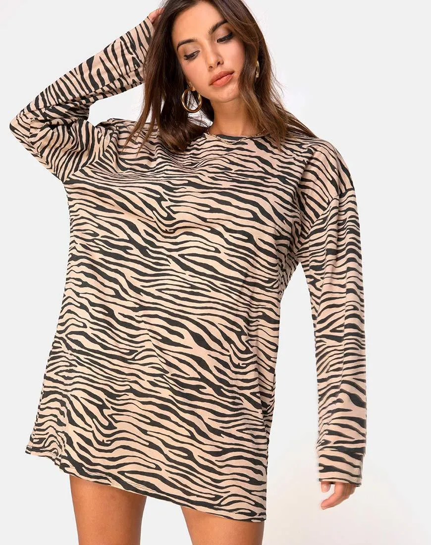 Lotsun Jumper Dress in 90's Zebra Taupe