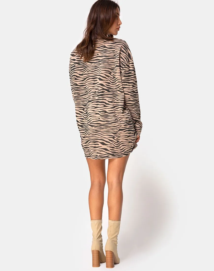 Lotsun Jumper Dress in 90's Zebra Taupe