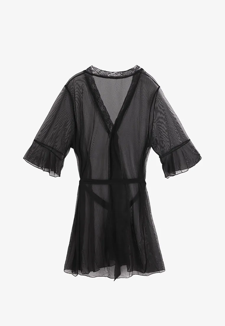 Lovesick Intimate Sexy Sheer Robe - Black