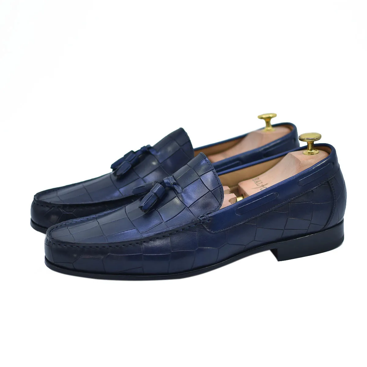 Lucca - Navy Leather Tassel Loafers