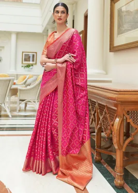 Magenta Pink Handloom Patola Weave Silk Saree