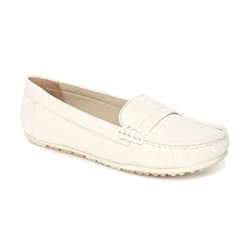 Marc Loire Women Comfortable Slip On Flat Loafer Ballet; Casual and Formal Footwear (Cream, 7)