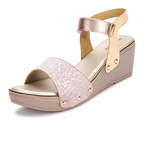 Marc Loire Women Soft Comfortable Rose Gold Solid Wedge Heels,Size_8