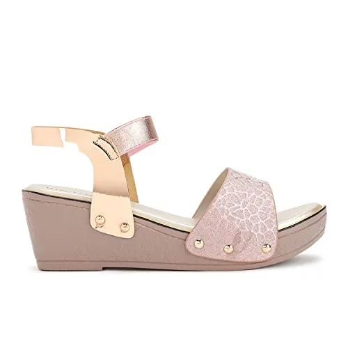 Marc Loire Women Soft Comfortable Rose Gold Solid Wedge Heels,Size_8