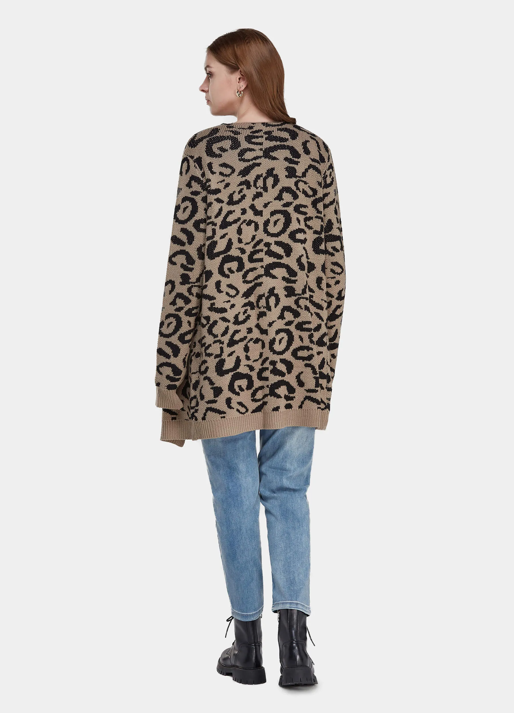 MECALA Women's Fall Leopard Print Open Front Long Knit Cardigan