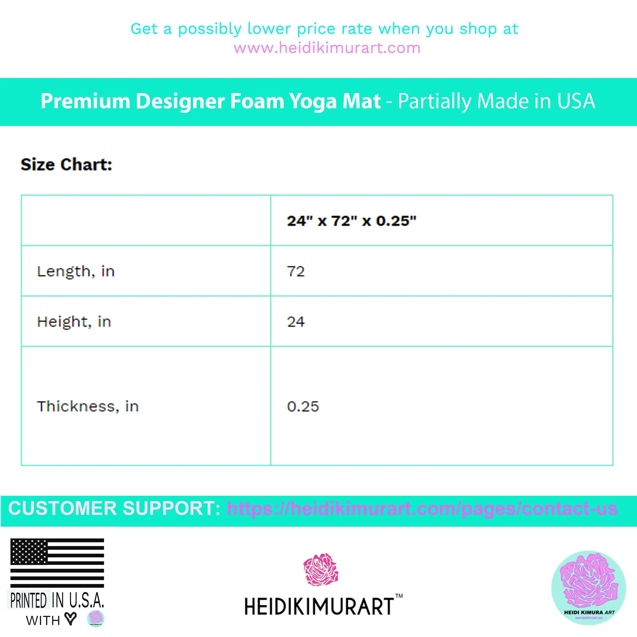 Medium Grey Foam Yoga Mat, Grey Solid Color Best Lightweight 0.25" thick Mat - Printed in USA (Size: 24″x72")