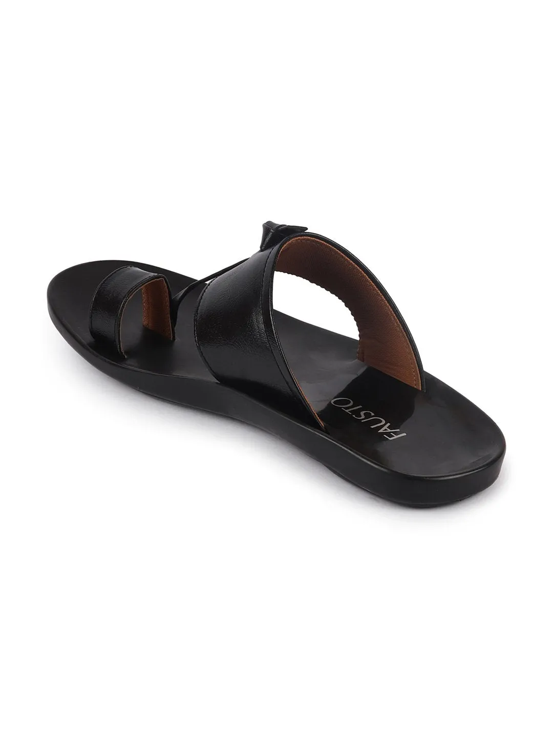 Men Black Slip On Outdoor Toe Ring Dress Slippers