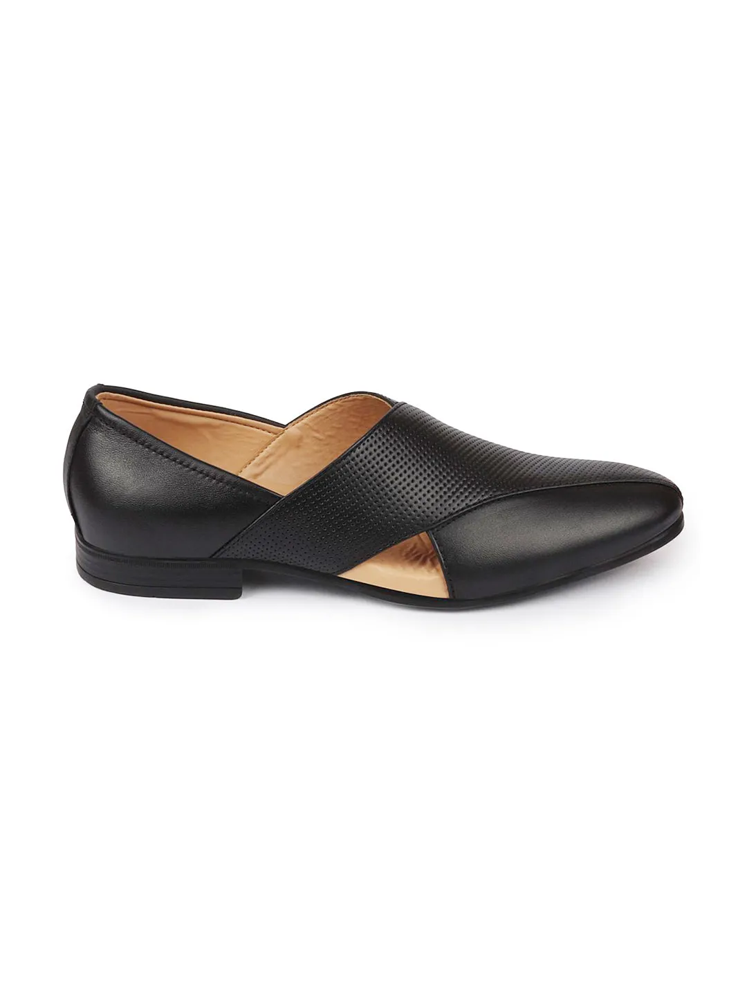 Men Formal Black Peshawari Front Open Leather Slip On Shoes