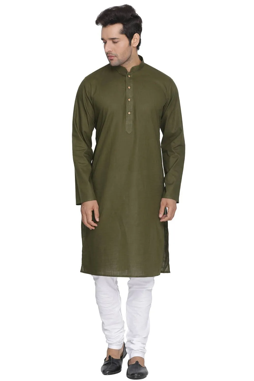 Men's Green Cotton Kurta and Pyjama Set - Vastramay