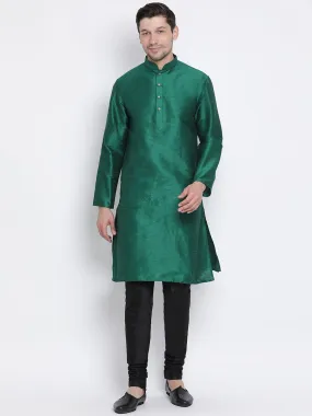 Men's Green Silk Blend Kurta and Pyjama Set - Vastramay