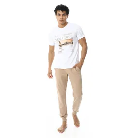 Men's Summer Pajmas, White T-Shirt With Cafe Sweatpants, Stylish and Comfortable Casual Wear