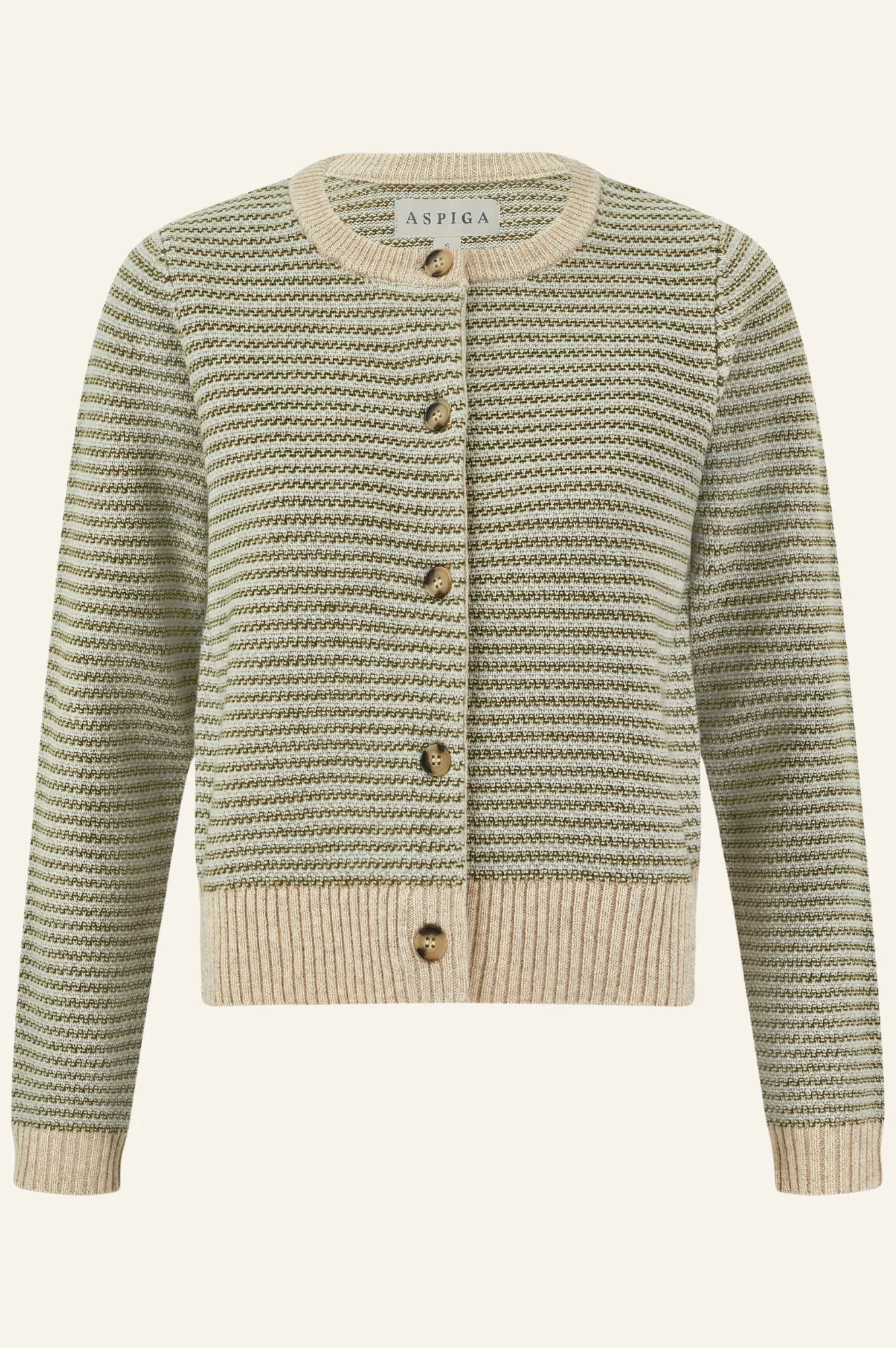 Merino Wool Jacquard Brittany Cardigan | Detail Green/Natural