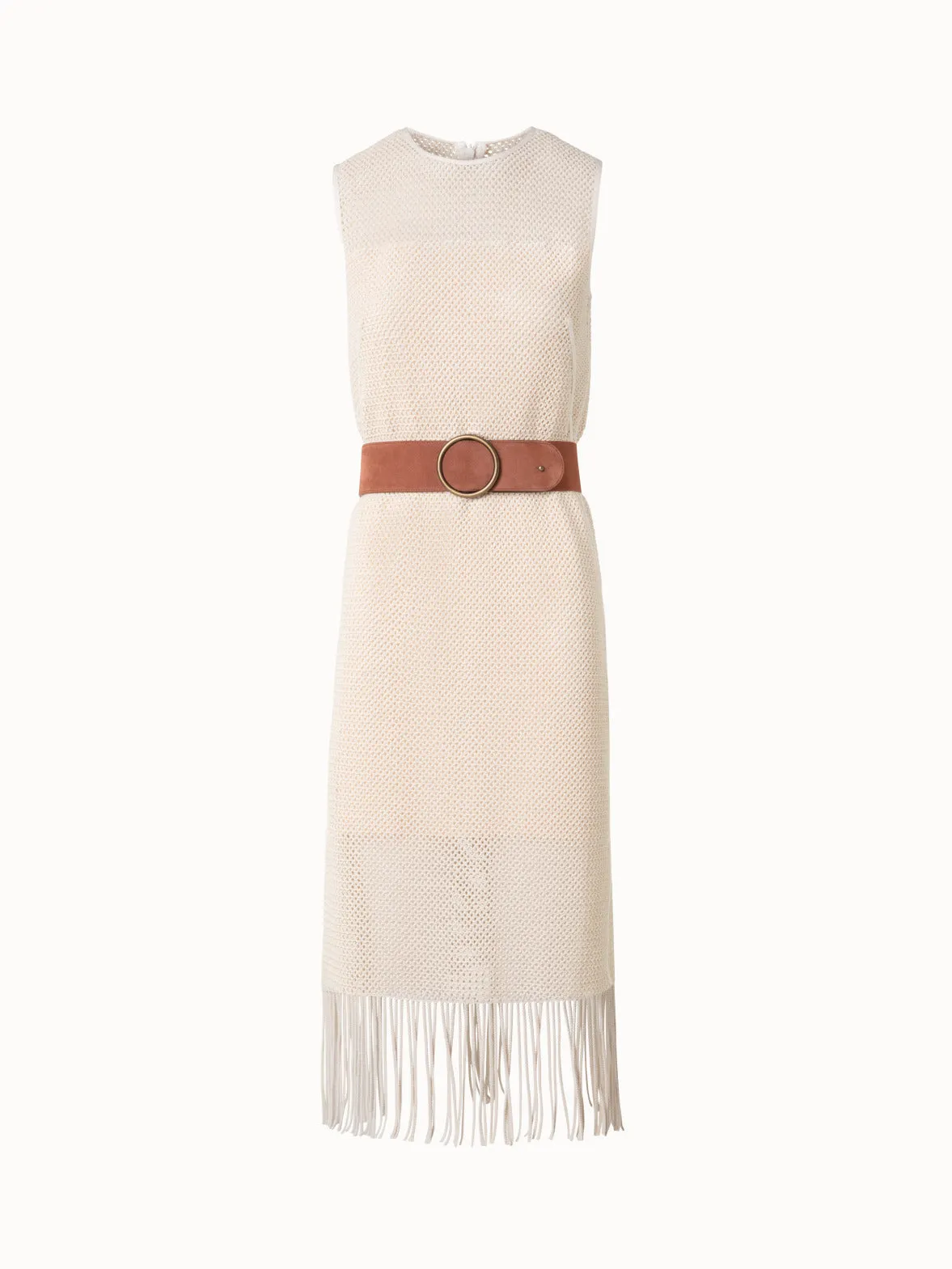 Midi Dress in Cotton Mesh with Fringes