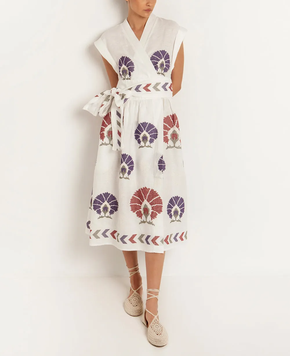 MIDI WRAP DRESS "MINI PEACOCKS"