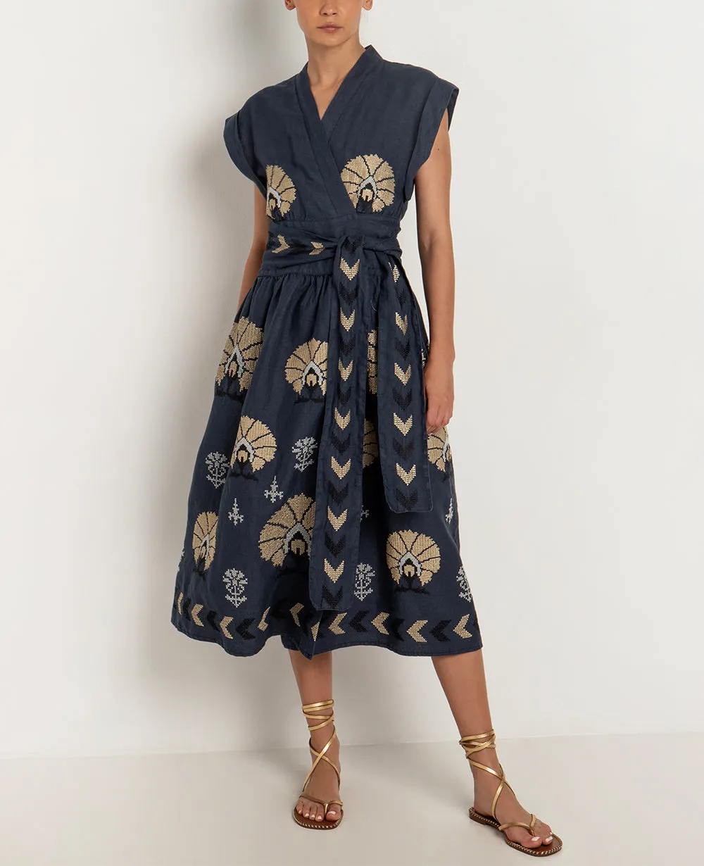 MIDI WRAP DRESS "MINI PEACOCKS"