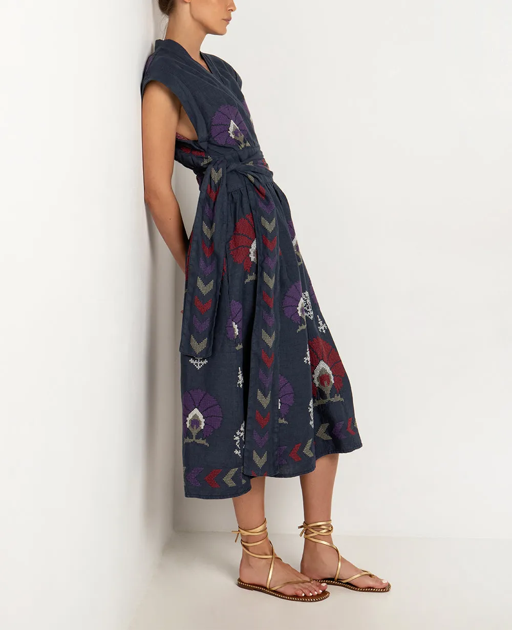 MIDI WRAP DRESS "MINI PEACOCKS"