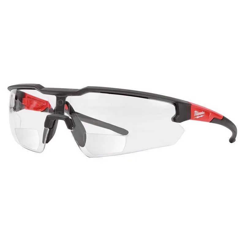 Milwaukee Anti-Scratch Magnified Safety Glasses Clear Lens Black/Red Frame