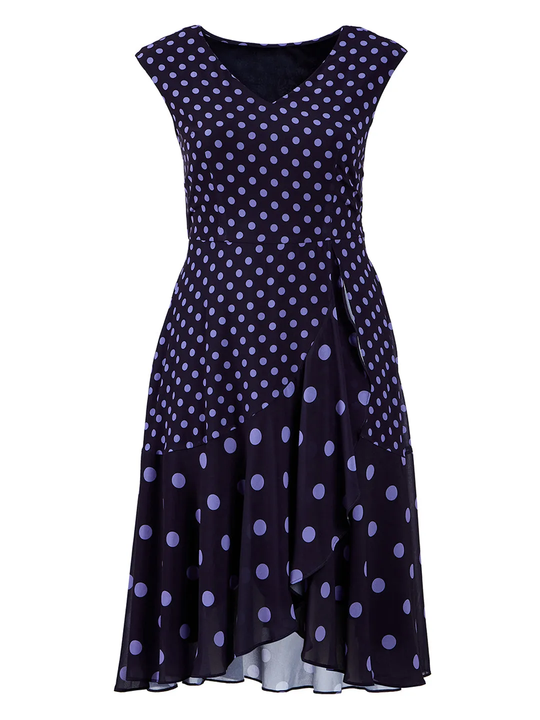 Mixed Polka Dot Faux-Wrap Dress