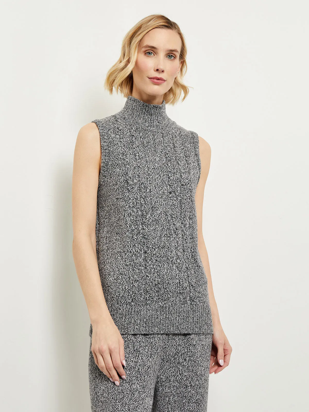 Mock Neck Tank - Cable Accent Cozy Knit