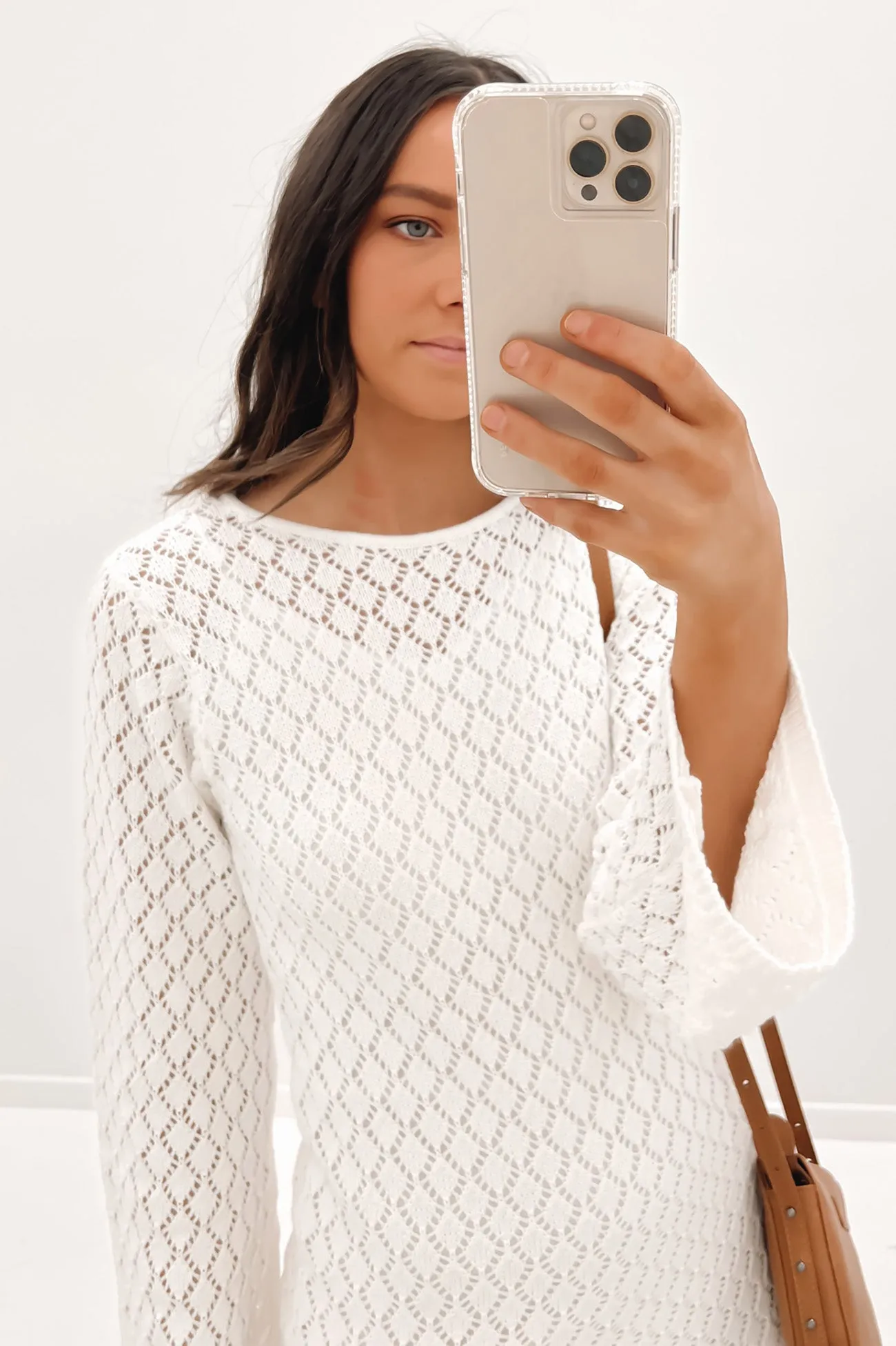 Mollie Crochet Mini Dress White