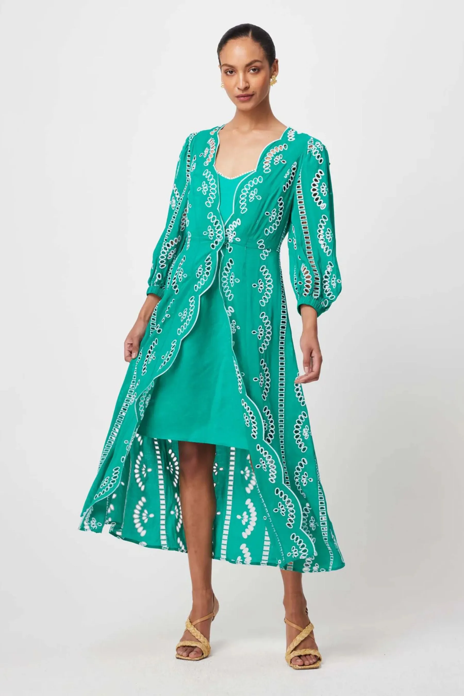 Morgan Embroidered Coat Dress | Bay Green