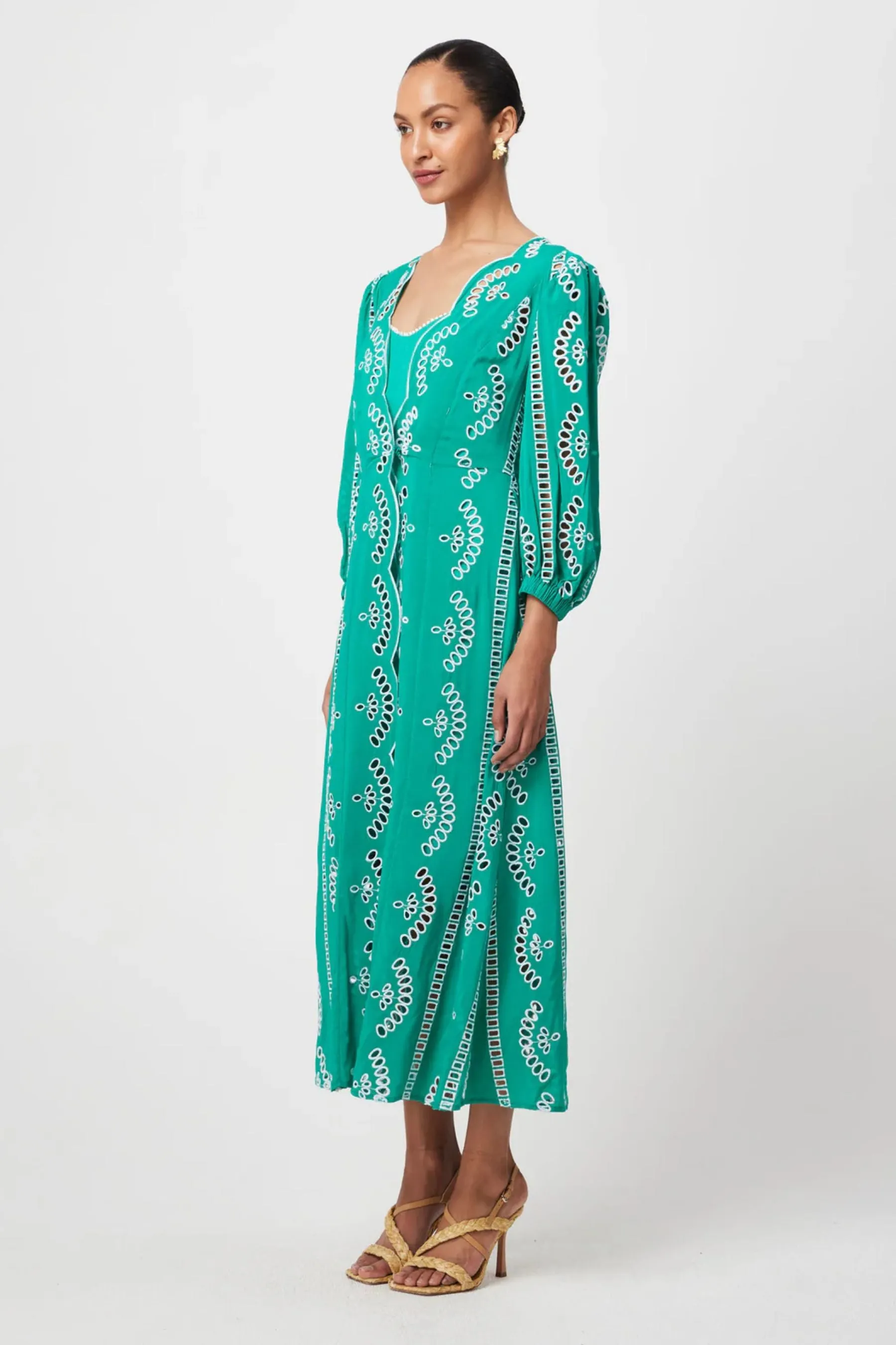 Morgan Embroidered Coat Dress | Bay Green