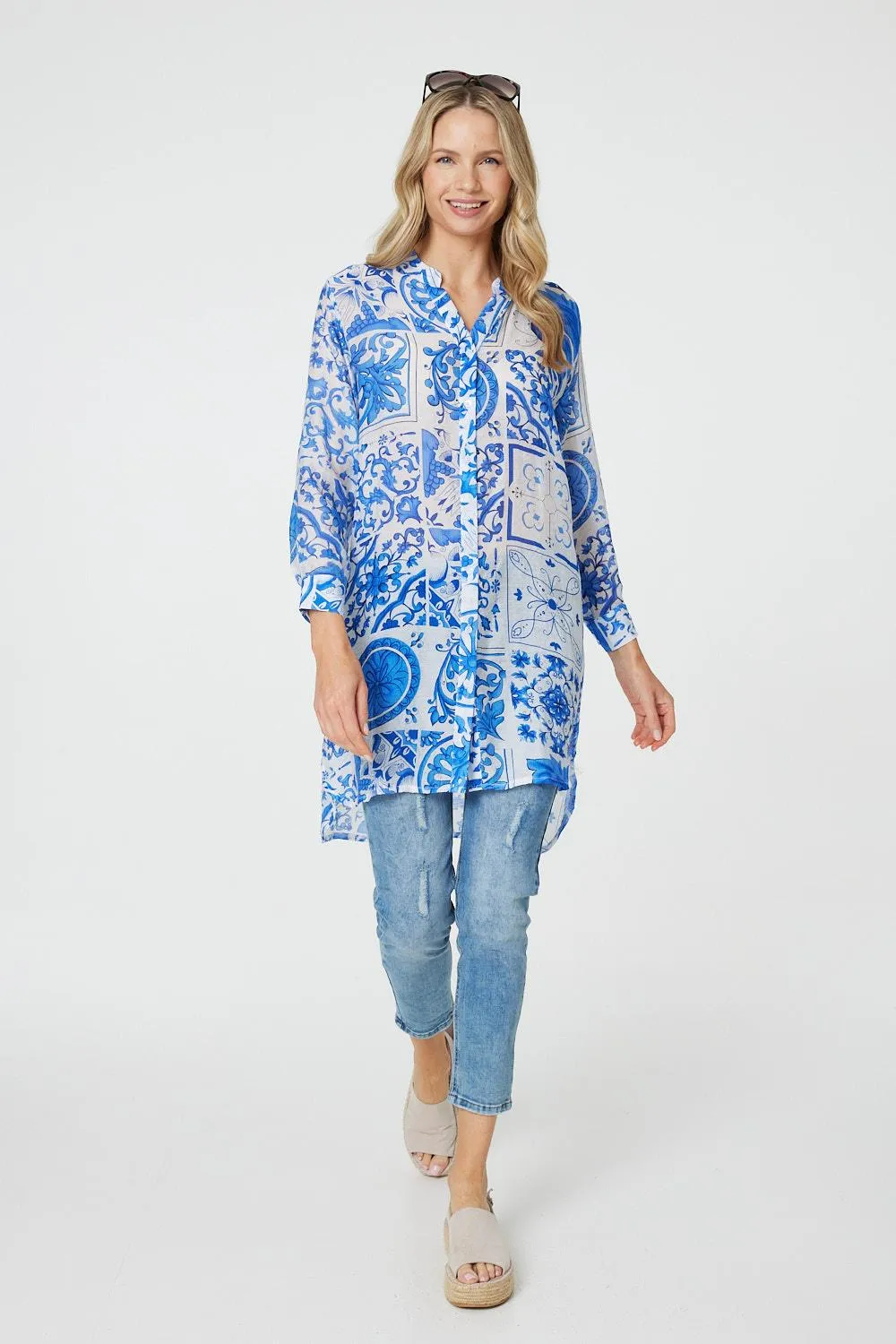 Mosaic Print Longline Blouse Dress