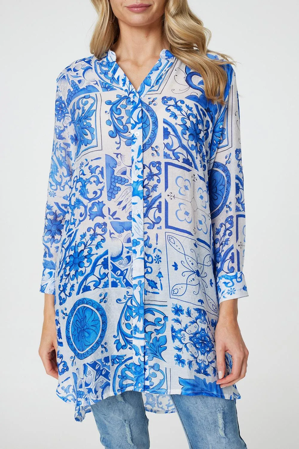 Mosaic Print Longline Blouse Dress