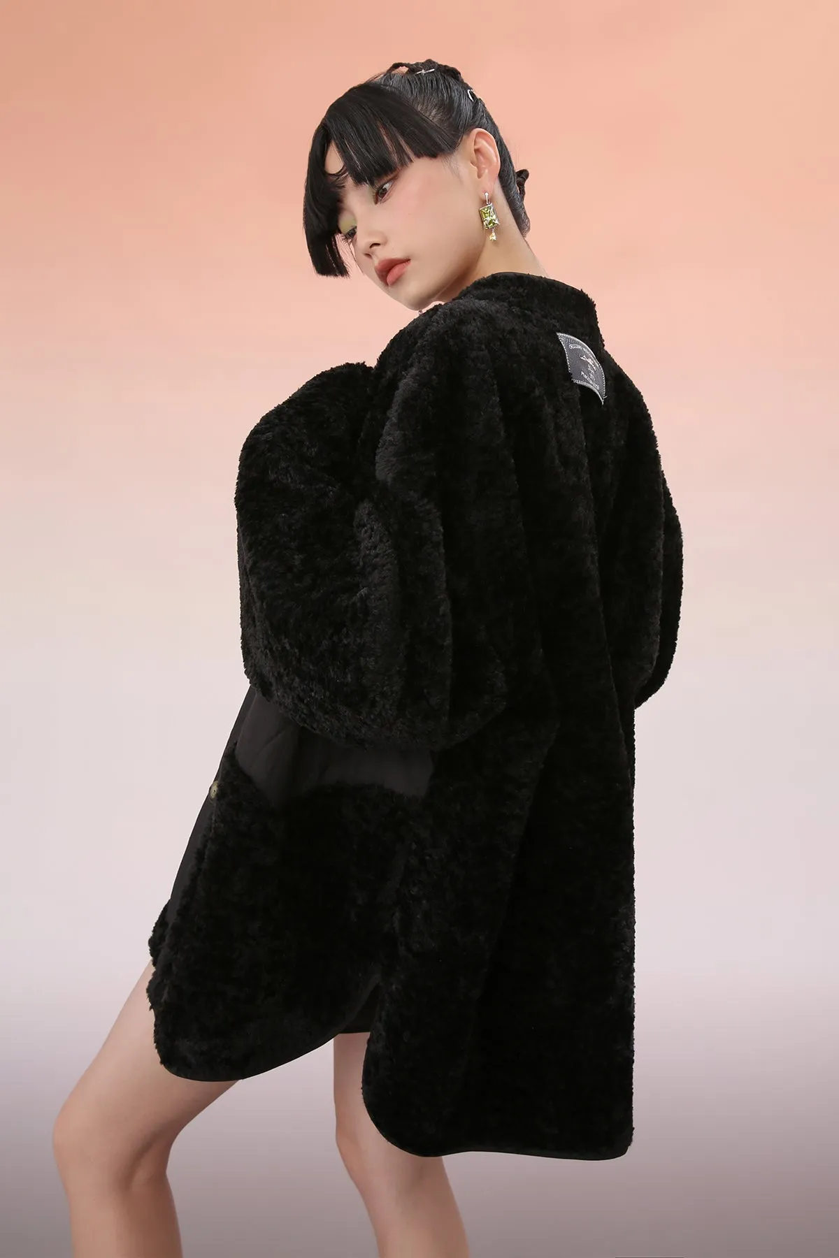 Mukzin | Fluffy Patchwork Button Coat