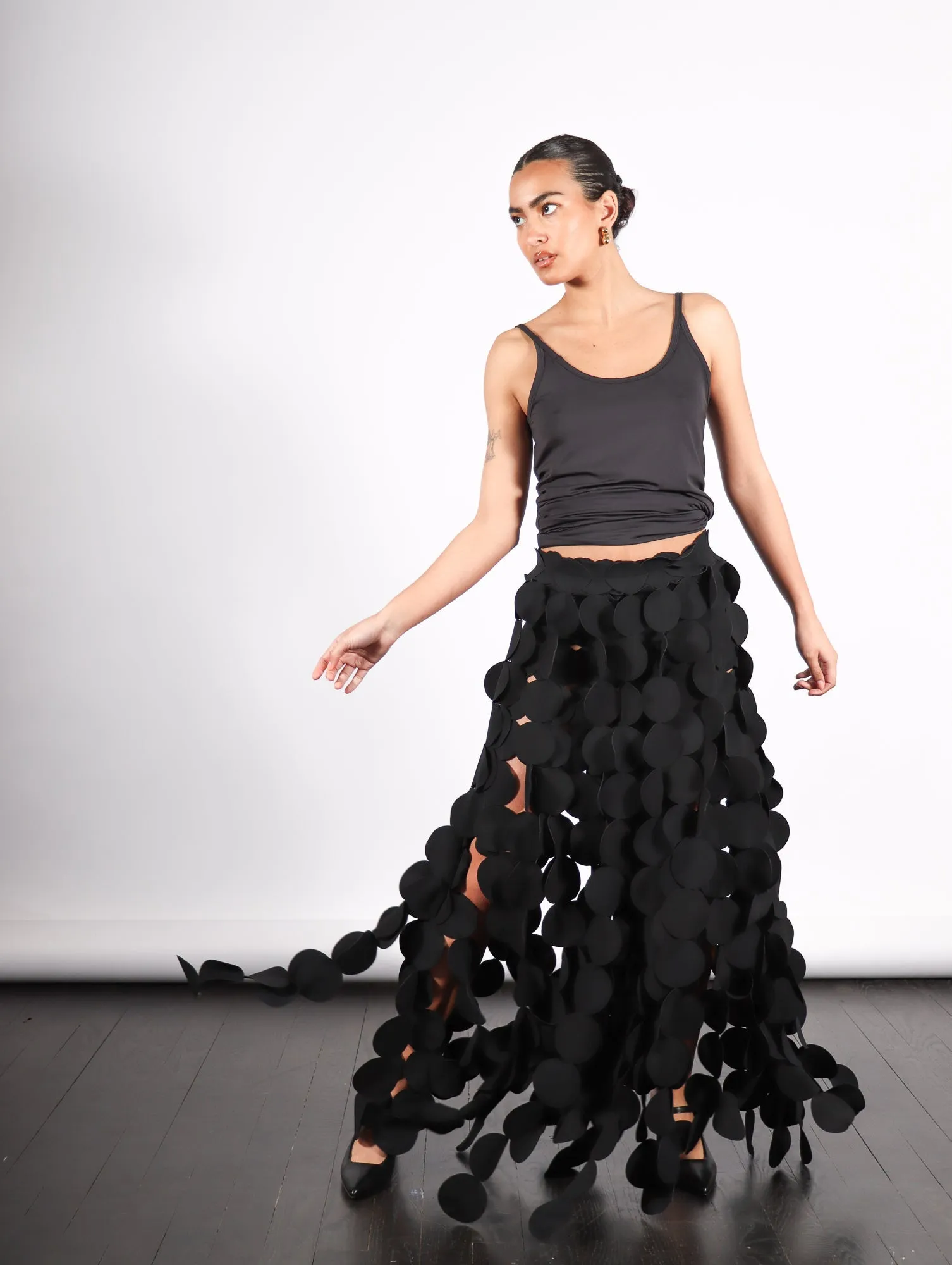 Multi Circle Layered Maxi Skirt in Black by A.W.A.K.E. Mode