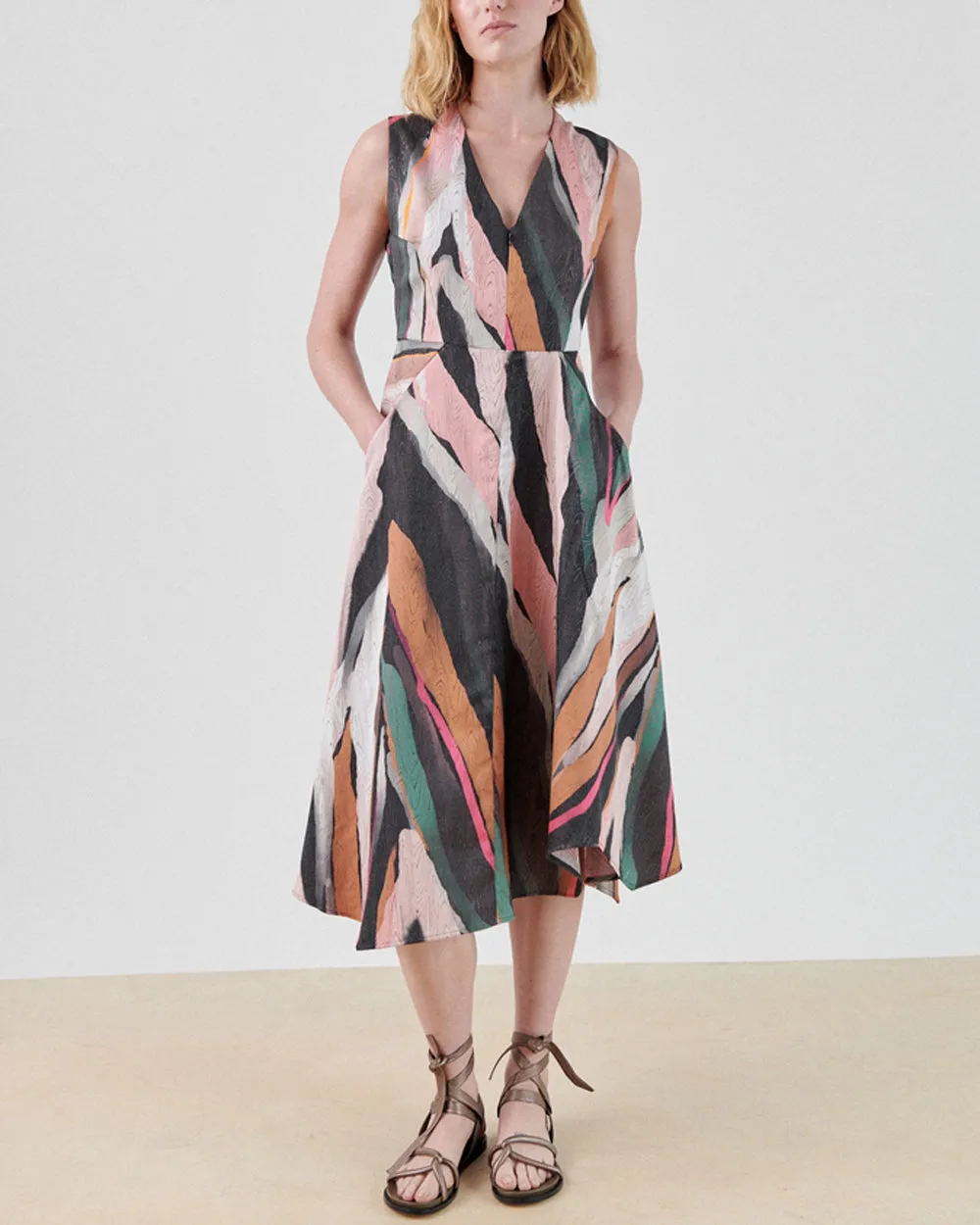 Multicolor Metallic Jacquard Wave Dress