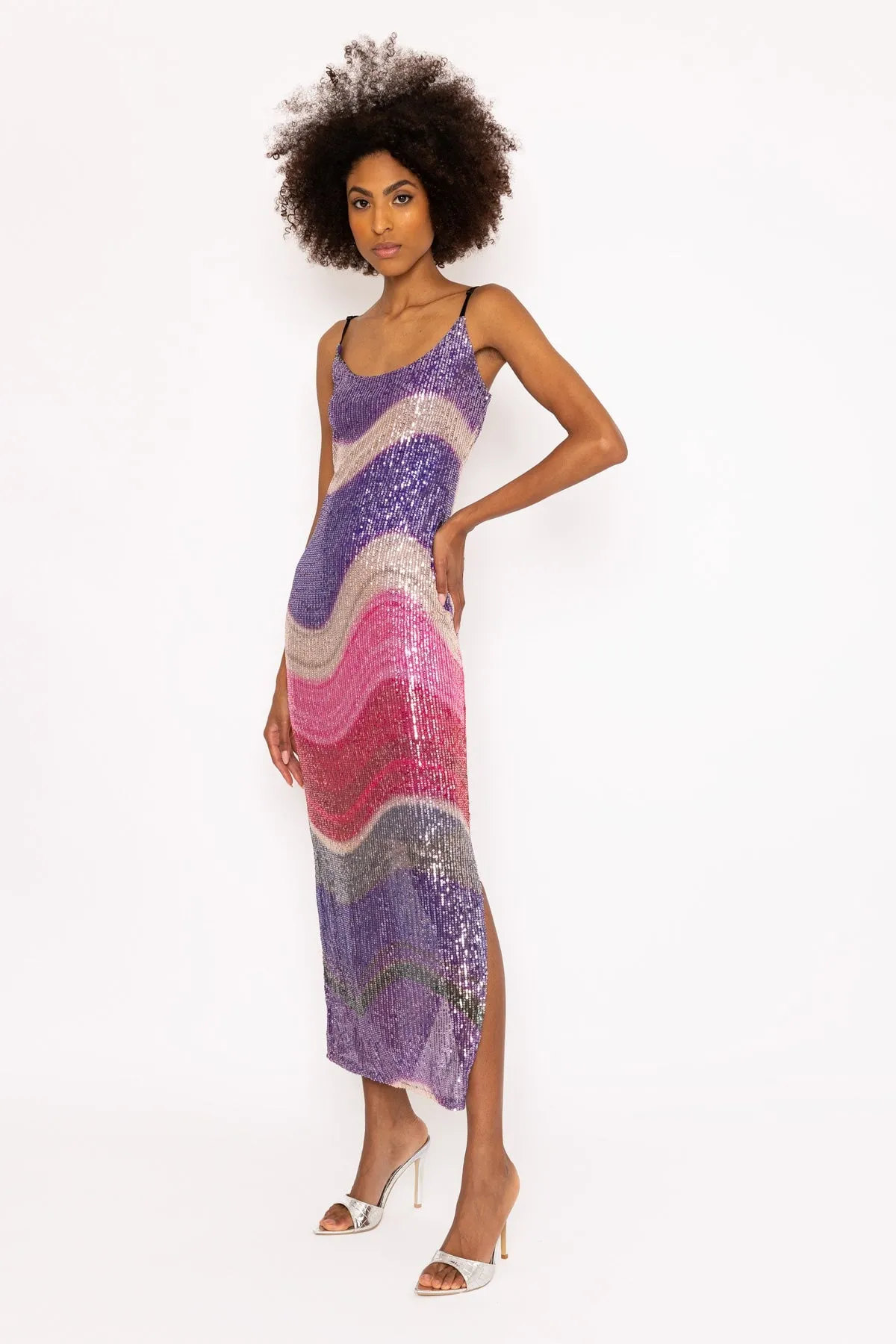 Multicoloured Sequin Slip Midi Dress