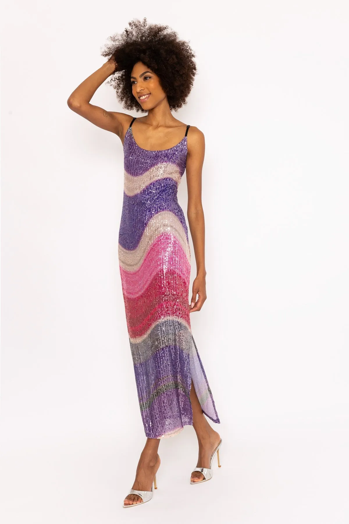 Multicoloured Sequin Slip Midi Dress