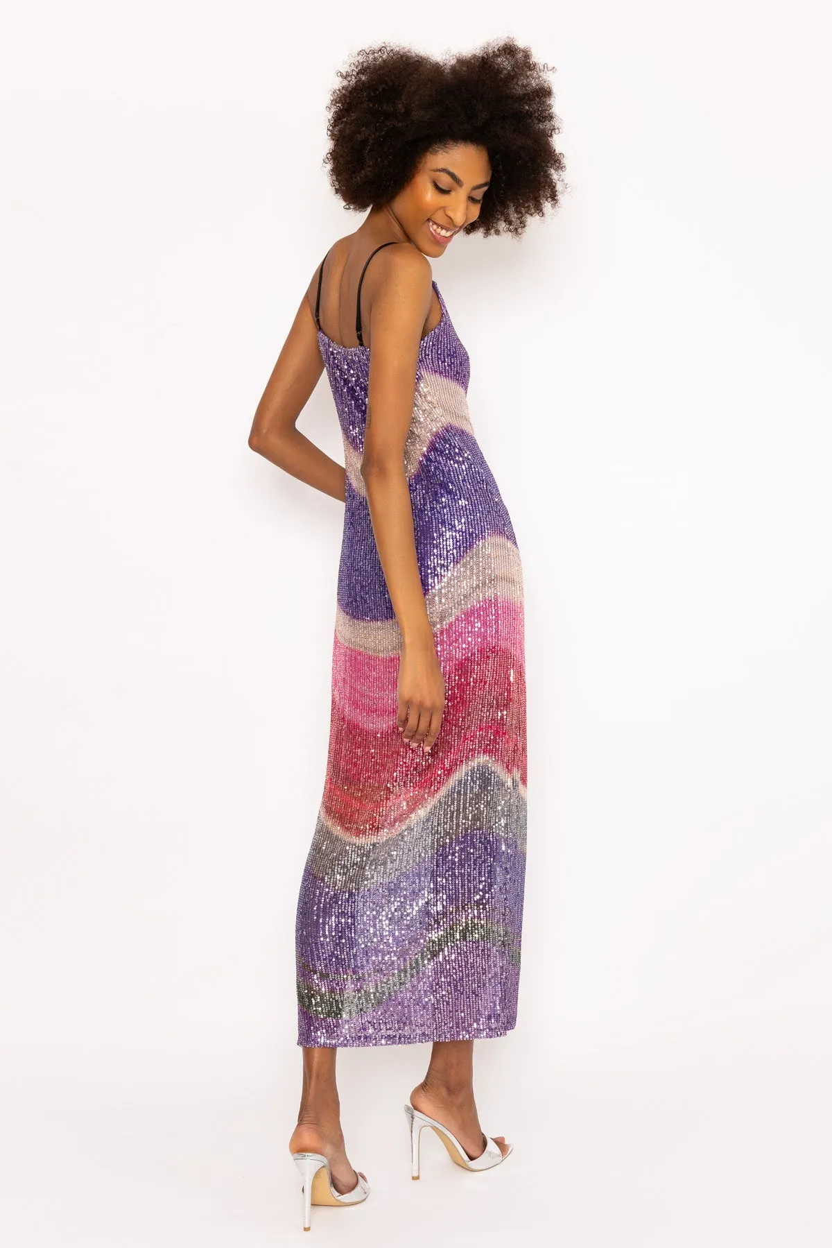 Multicoloured Sequin Slip Midi Dress