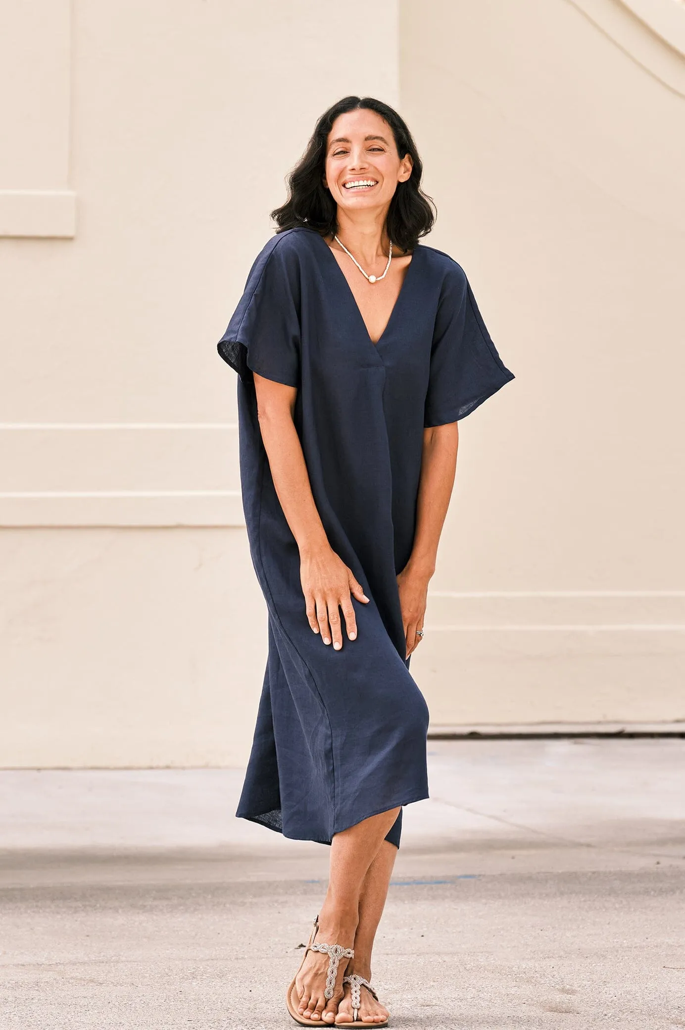 Nadia Pure Linen Dress Navy