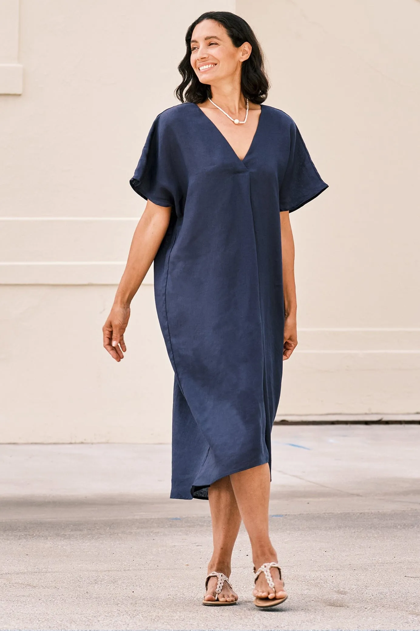 Nadia Pure Linen Dress Navy