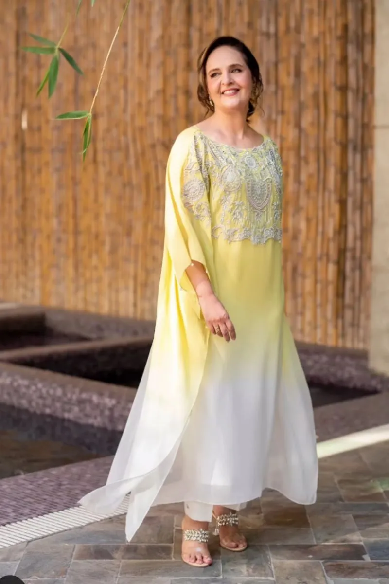 Natasha Kamal - Peridot - shaded kaftan - Georgette with slip of crepe de chin - 2 Piece