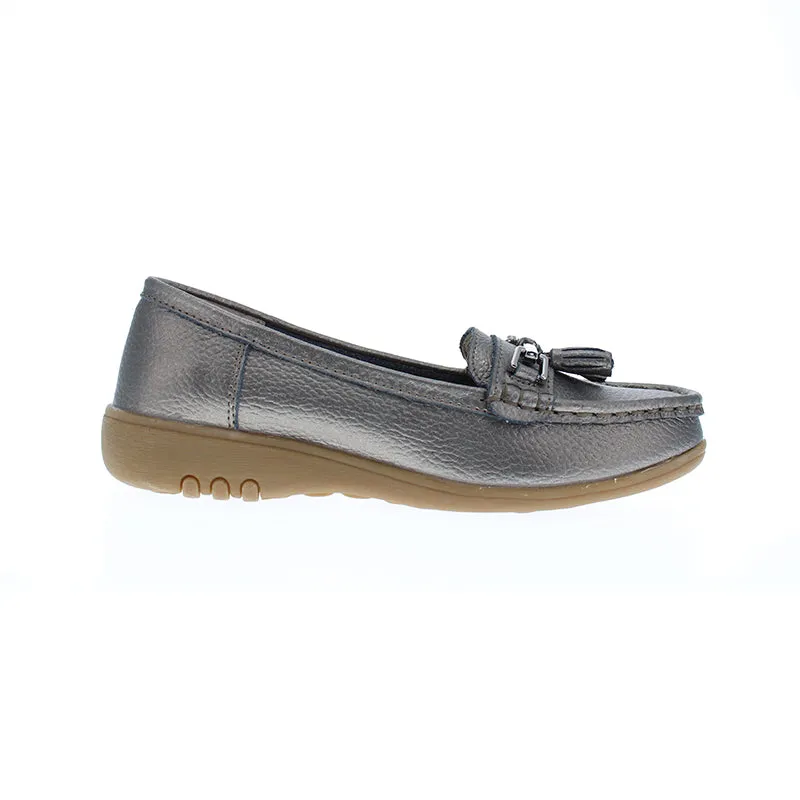 Nautical Wide Fit Women's Leather Flat Slip On Loafer