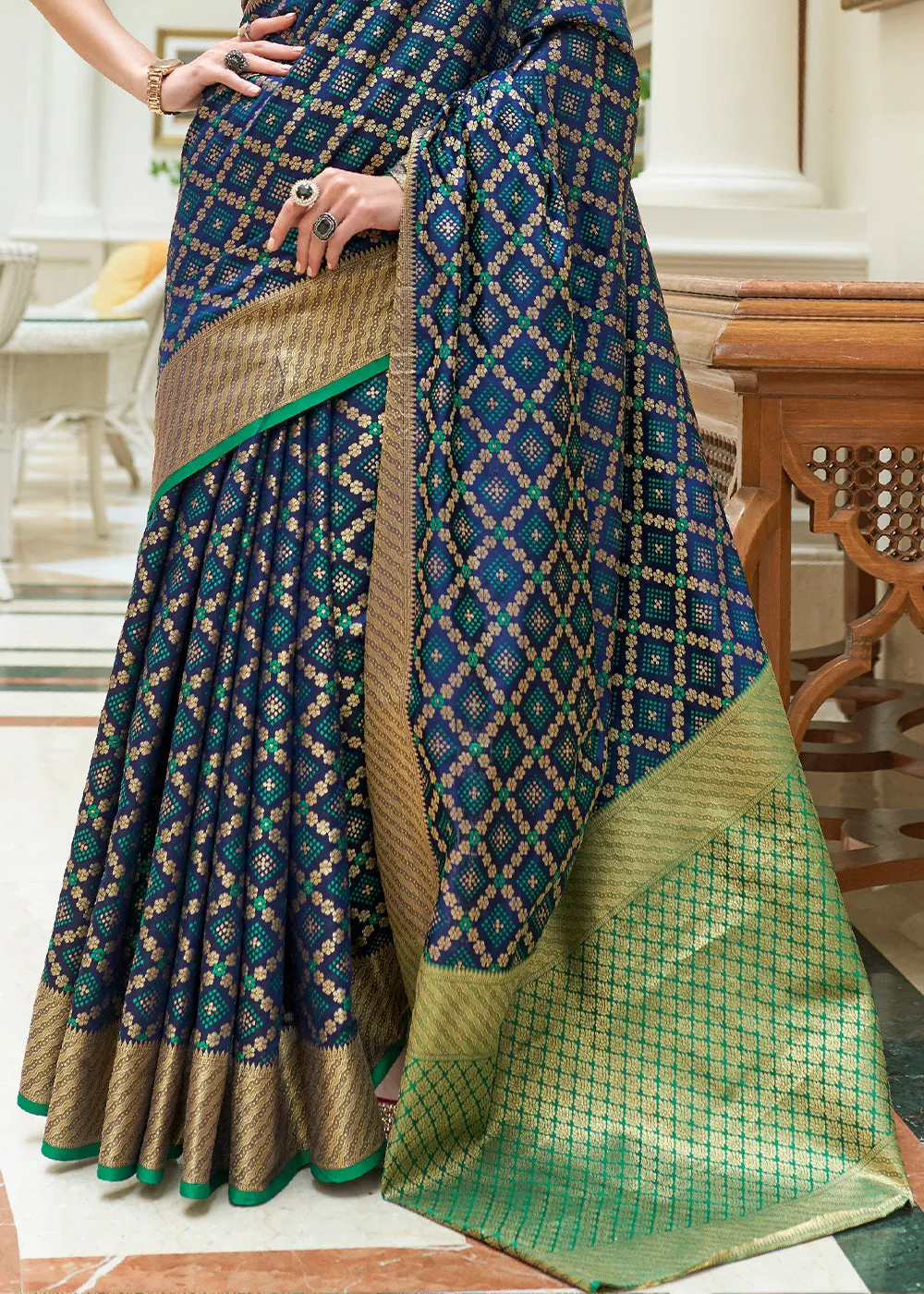 Navy Blue Handloom Patola Weave Silk Saree