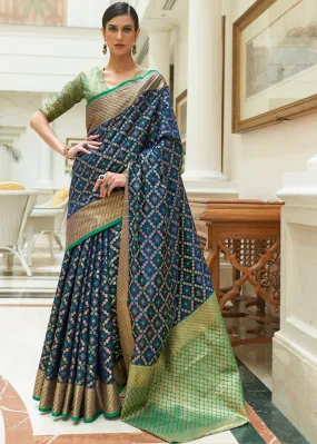 Navy Blue Handloom Patola Weave Silk Saree