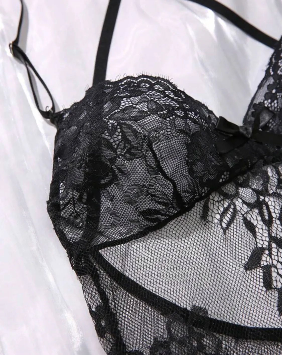 Negligees Black Lace Slip with Thong