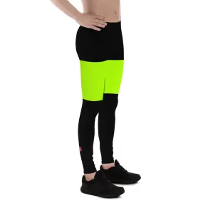 Neon Green Black Meggings, Thigh Striped Designer Men's Leggings-Made in USA/EU/MX (US Size: XS-3XL)