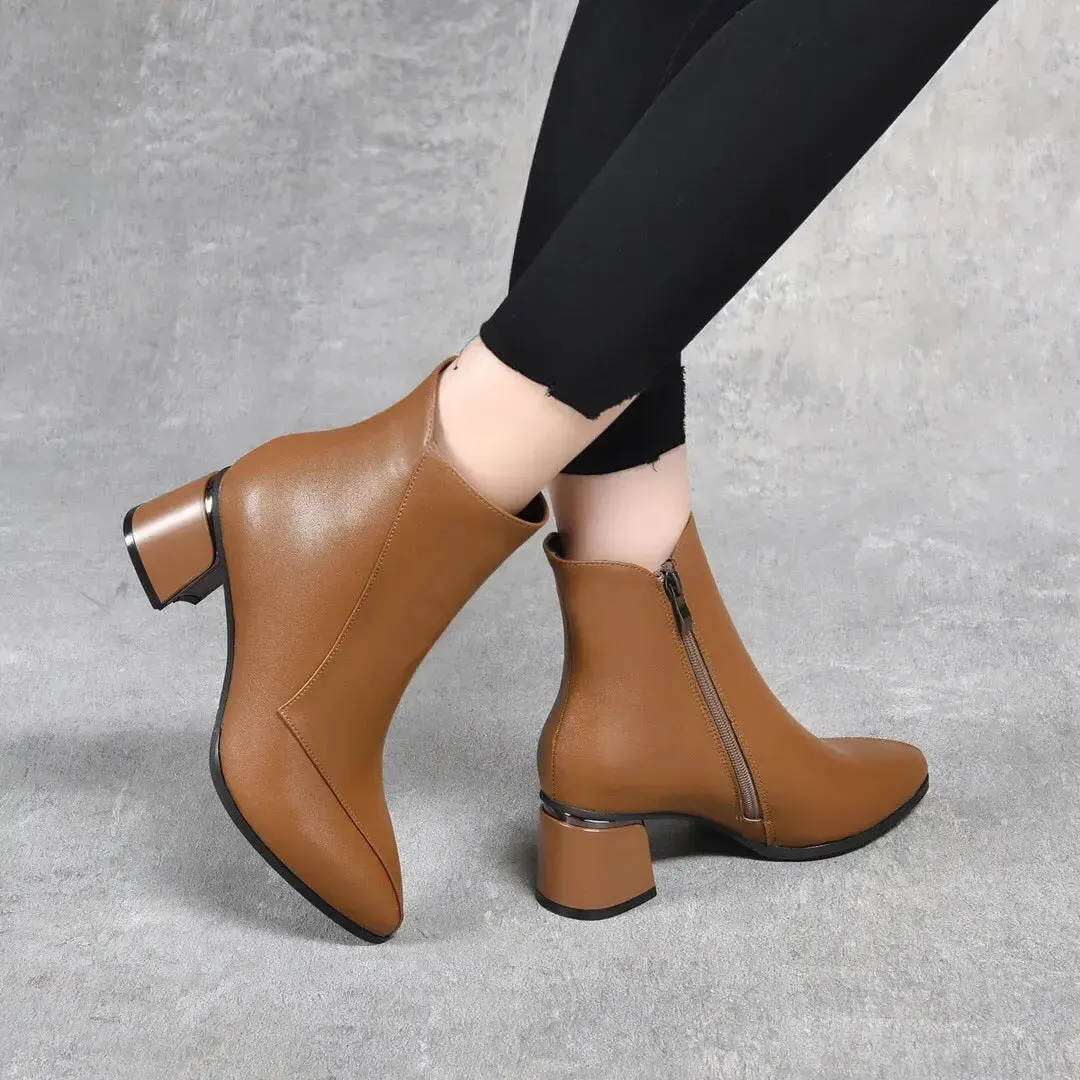 Nice gift*Women's Zipper Chunky Stacked Heel Ankle Boots