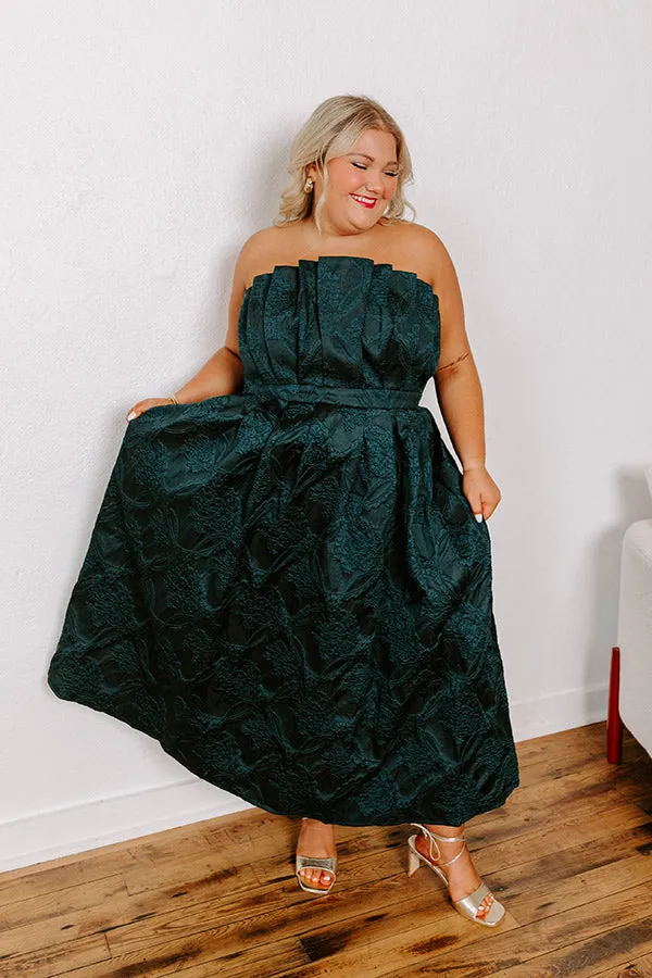 Night At The Gala Jacquard Midi in Dark Hunter Green Curves