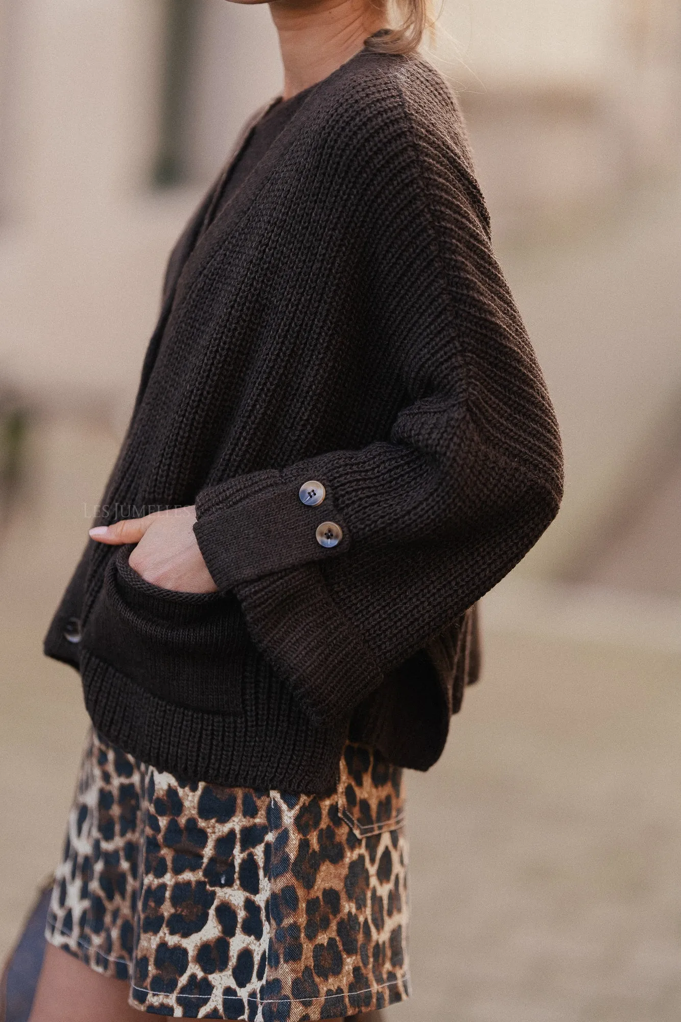 Noemie knitted cardigan hot chocolate