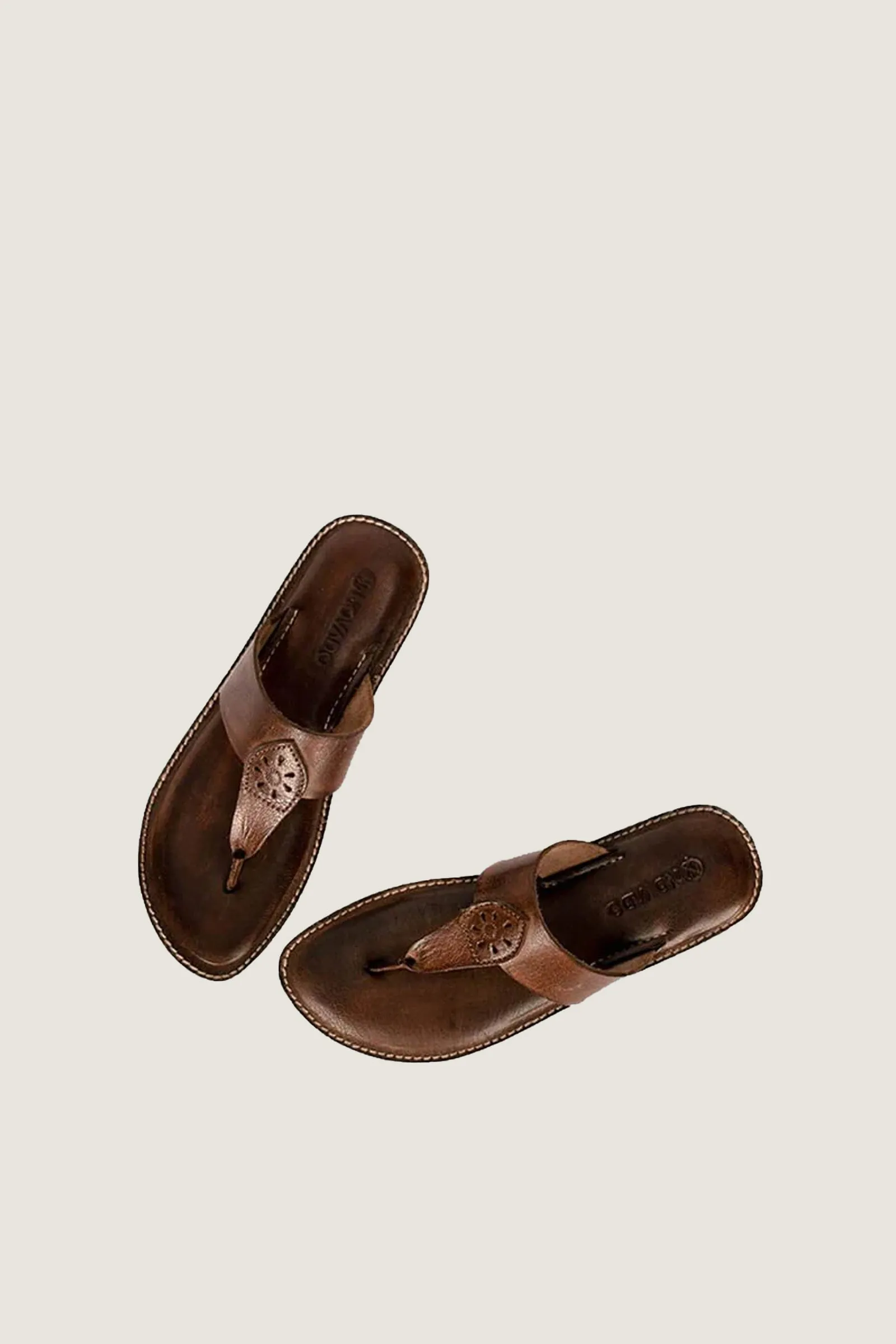 Novado - Kolhapuri Slippers with Hand-Carved Design - Brown