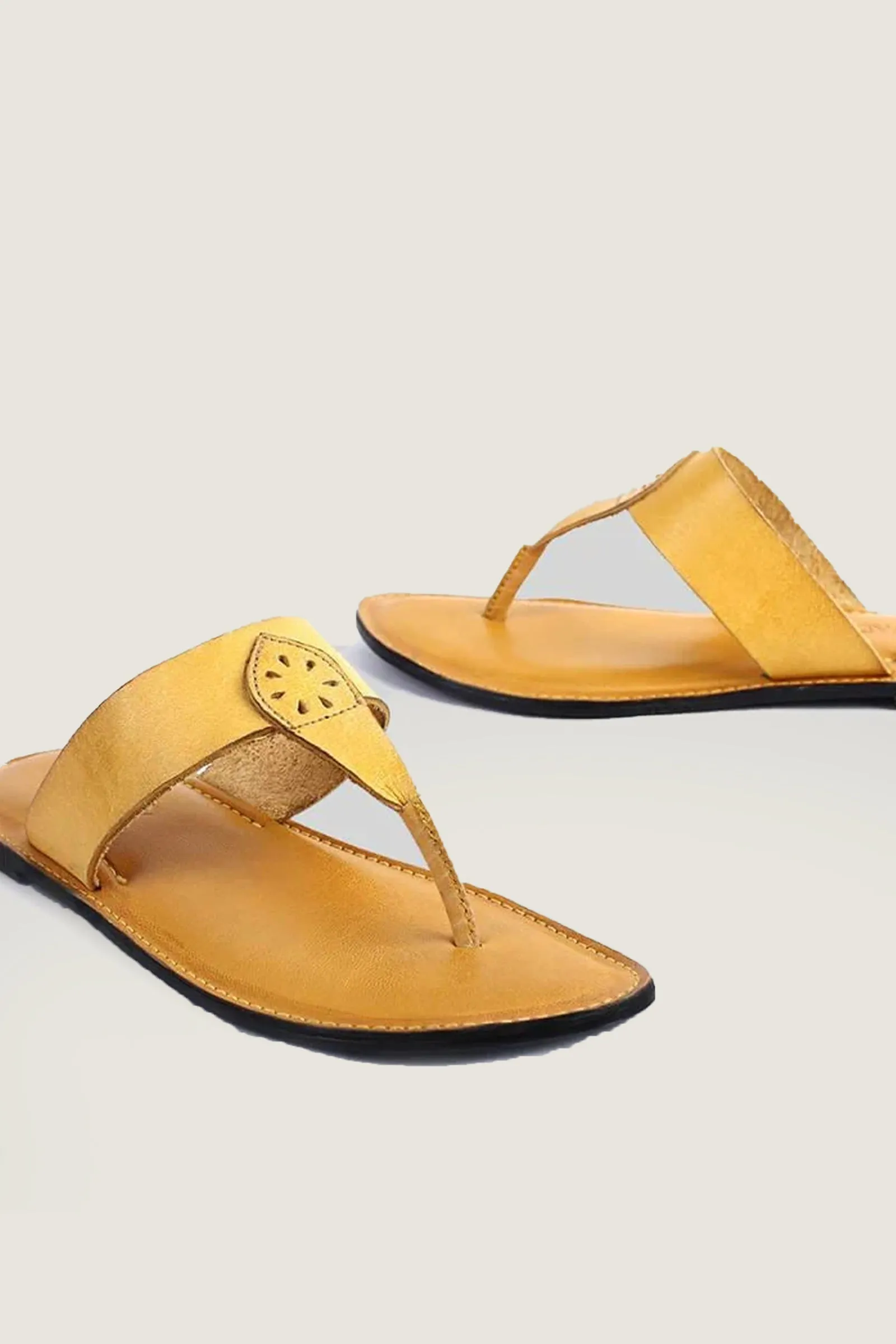 Novado - Kolhapuri Slippers with Hand-Carved Design - Mimosa Yellow