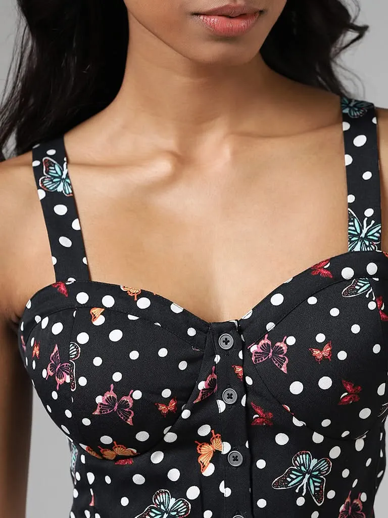 Nuon Black Printed Bustier Top