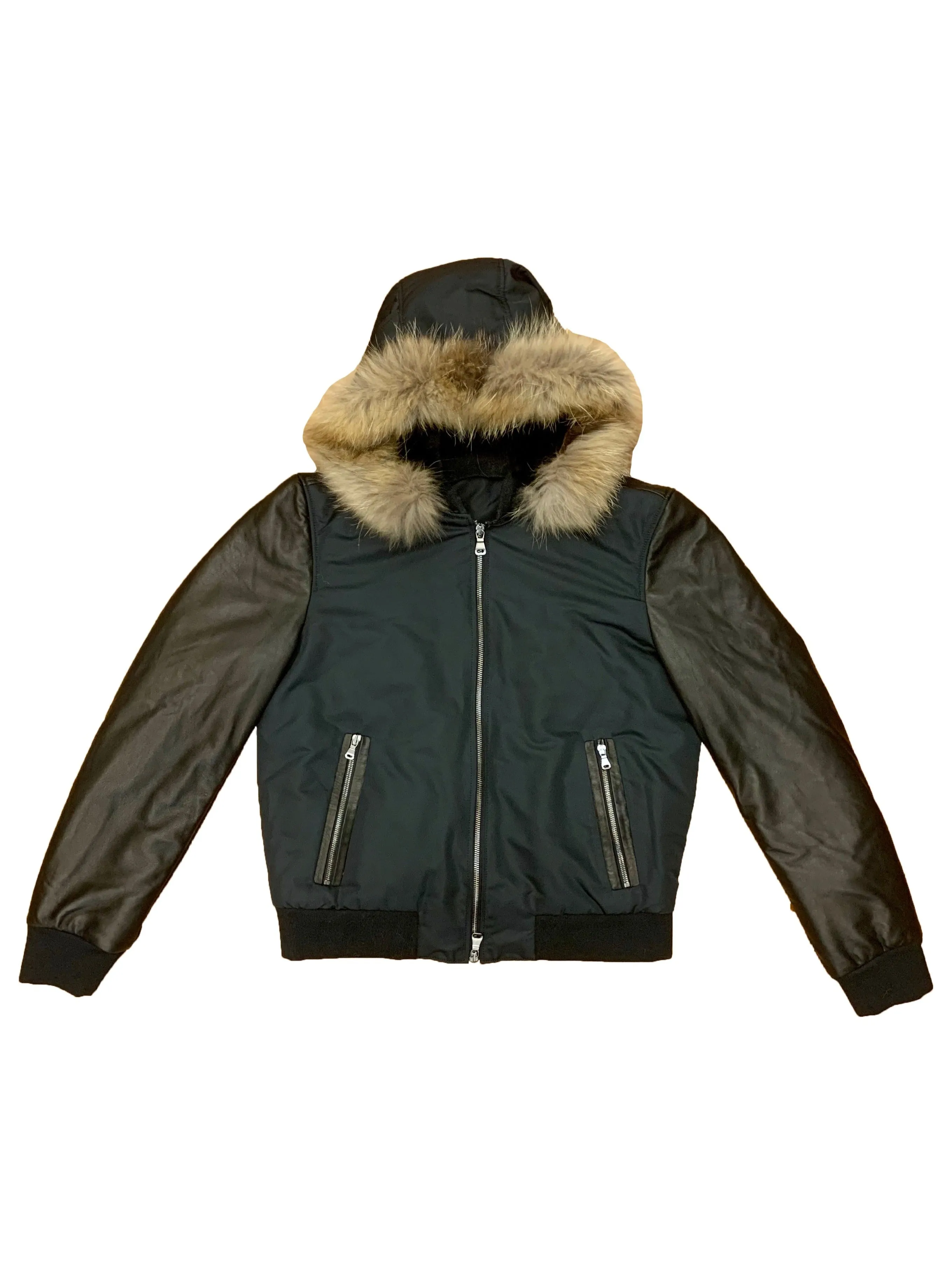 Nylon Bomber Hoodie with fur